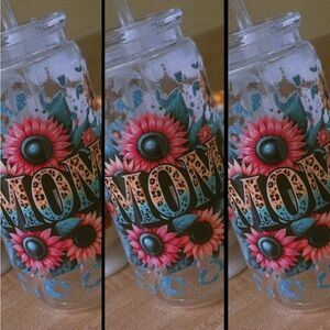 Floral MOM Tumbler with Straw